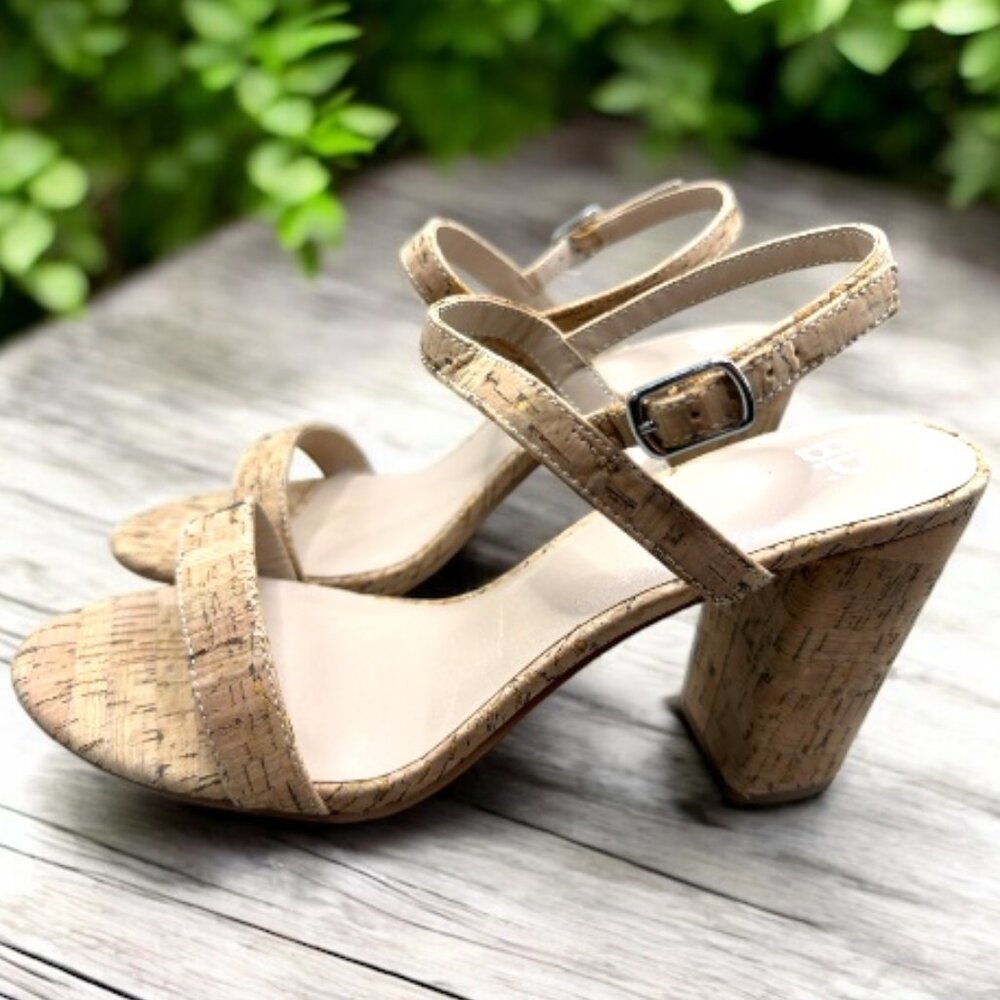 BP Woman's Lula Tan Natural Cork Strappy Heeled Sandals - Size 11 M